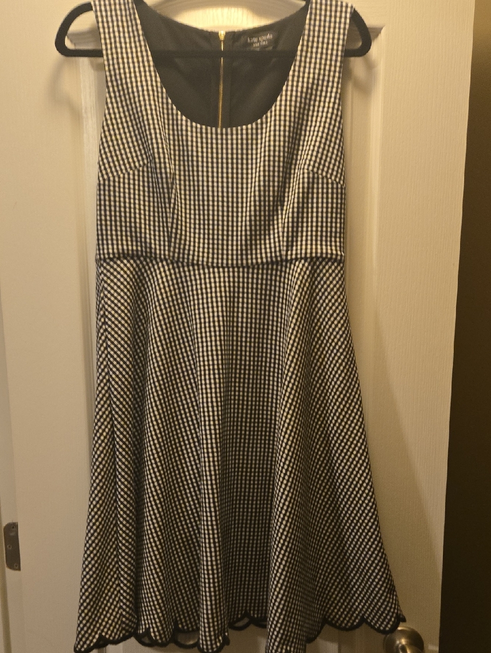 kate spade Black and White Gingham Midi Fit-and-Flare Dress Size Large